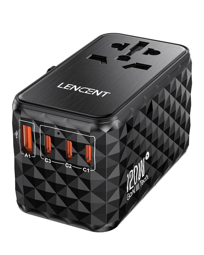 120W Universal Travel Adapter With1 USB-A+3 Type-C All-In-One Adapter Fast Charger EU/UK/USA/AUS Plug for Travel