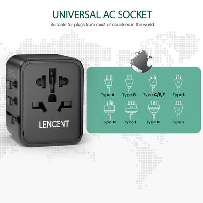 International Travel Adapter with 2 USB Ports All-In-One Travel Charger Power Adapter EU/UK/USA/AUS Plug for Travel