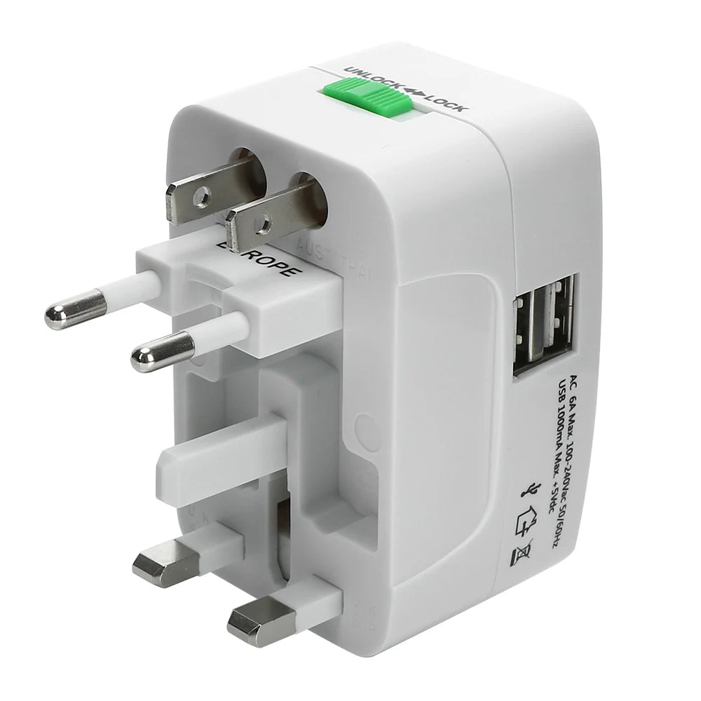 World Travel AU US UK EU Converter Universal AC Power Charger Adapter 2 USB Port International Plug Adapter All in One