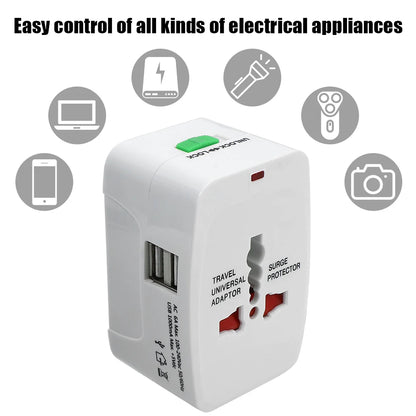 World Travel AU US UK EU Converter Universal AC Power Charger Adapter 2 USB Port International Plug Adapter All in One