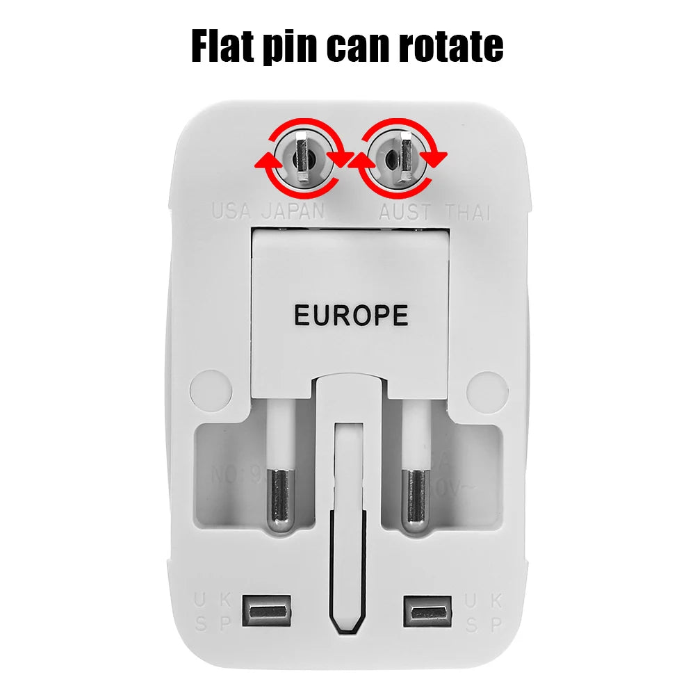 World Travel AU US UK EU Converter Universal AC Power Charger Adapter 2 USB Port International Plug Adapter All in One