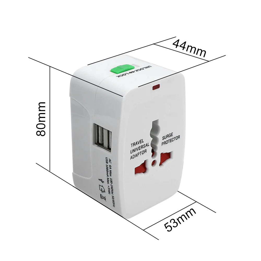 World Travel AU US UK EU Converter Universal AC Power Charger Adapter 2 USB Port International Plug Adapter All in One