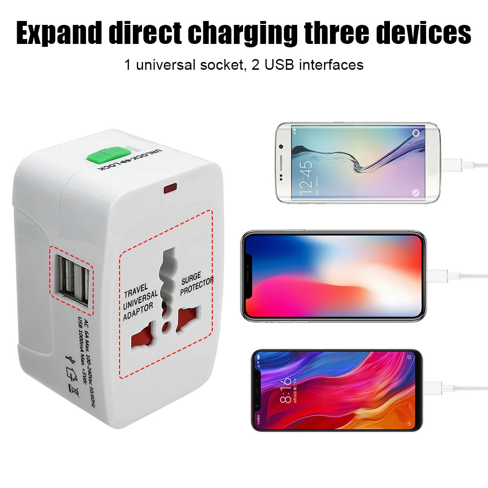 World Travel AU US UK EU Converter Universal AC Power Charger Adapter 2 USB Port International Plug Adapter All in One