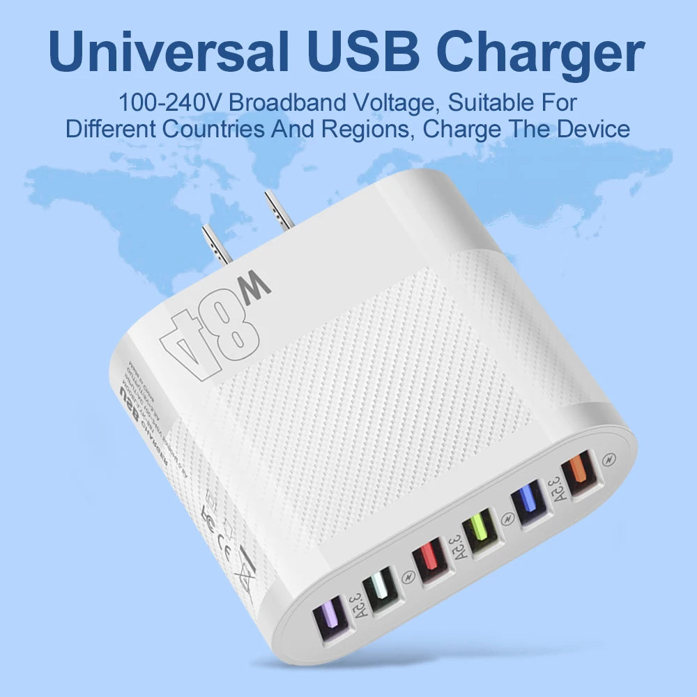 48W Mobile Phone Charger 3.5A Charging Head Adapter 6USB Travel Charger