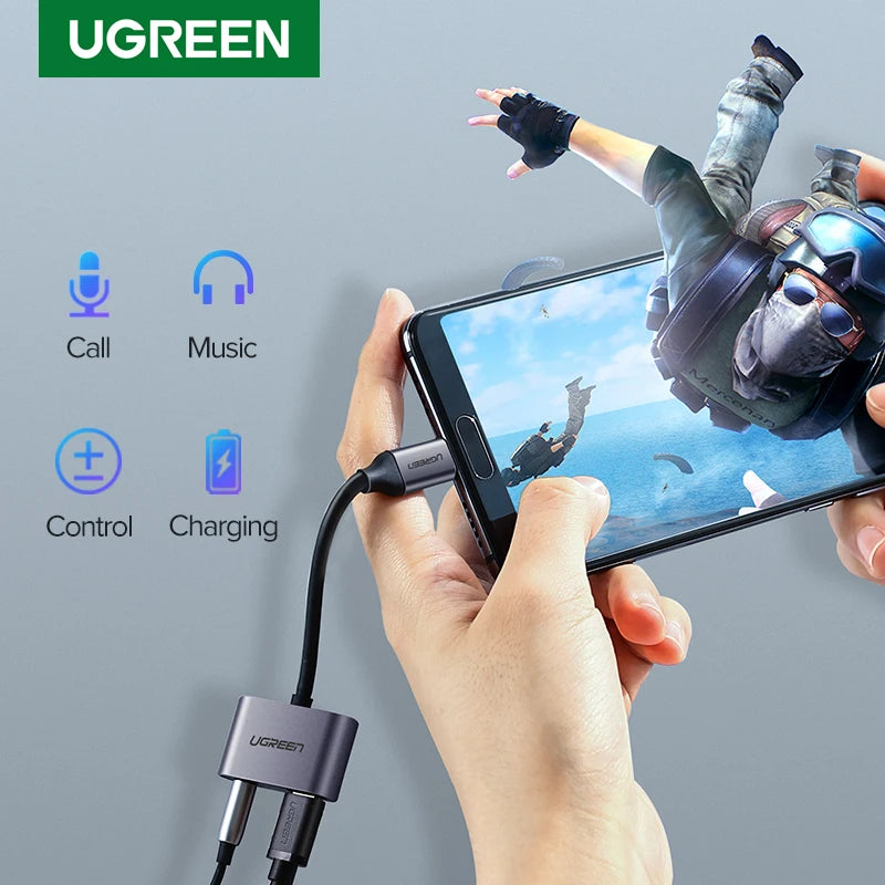 UGREEN USB C to Jack 3.5 Type C Cable Adapter USB Type C 3.5mm AUX Earphone Converter for Huawei P20 Pro Xiaomi Mi 6 8 9 se Note