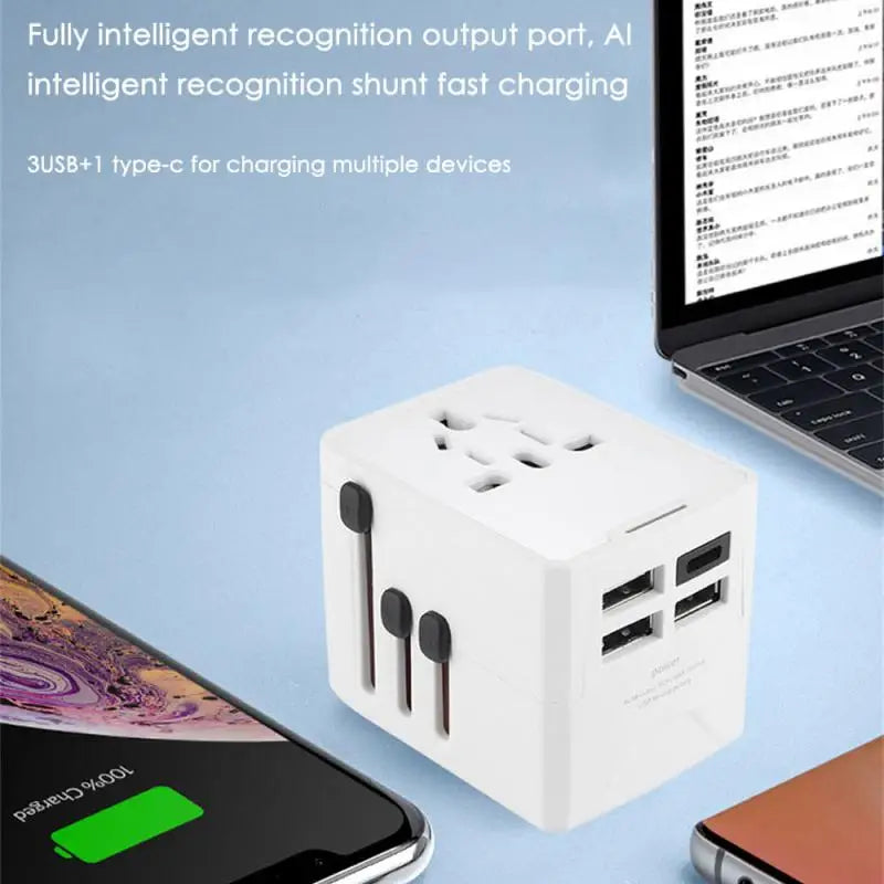 Universal Travel Adapter 5-in-1 Travel Charger Plug with USB Type-C Fast Charging Multi-function EU/UK/USA/AUS