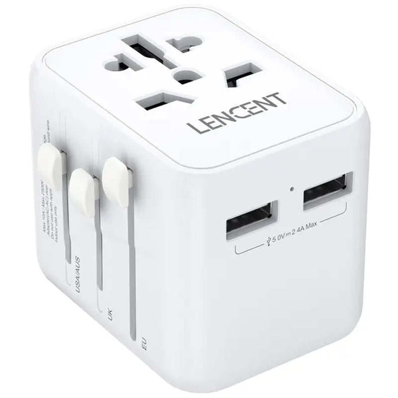 International Travel Adapter with 2 USB Ports All-In-One Travel Charger Power Adapter EU/UK/USA/AUS Plug for Travel