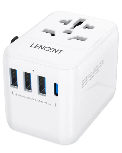 Universal Travel Adapter with 3 USB Ports 1Type-C PD Charging All-In-One Travel Adapter EU/UK/USA/AUS Plug for Travel