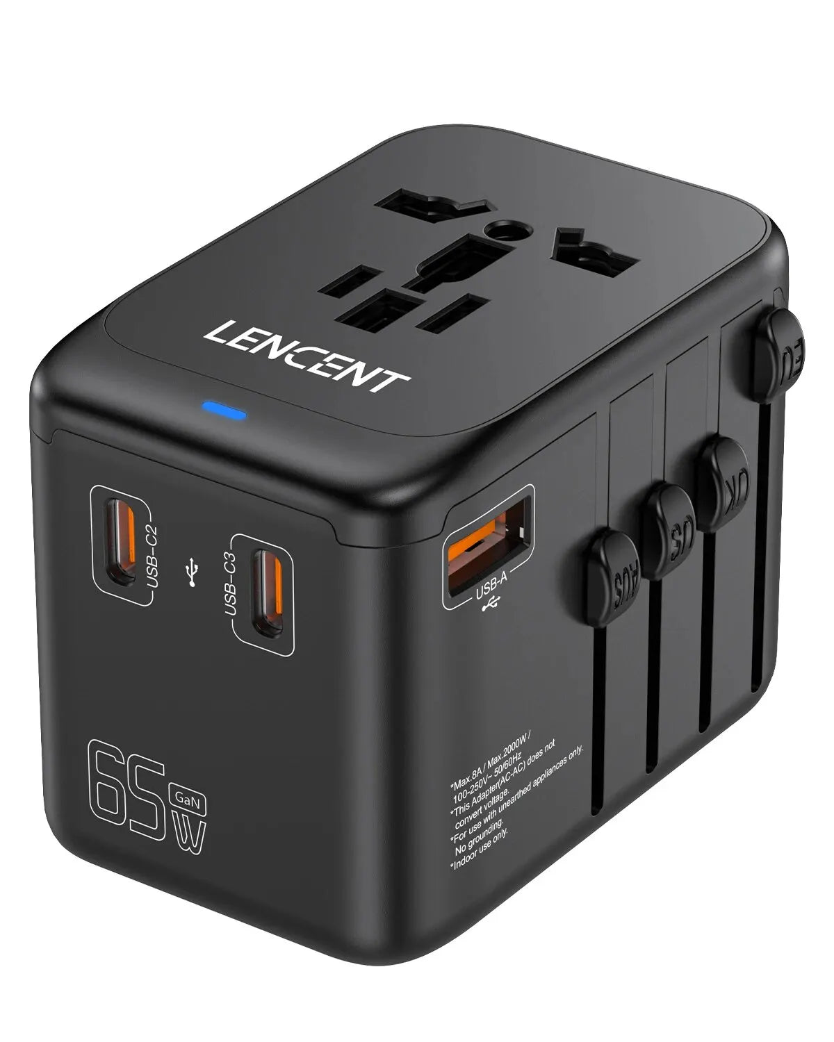 65w Universal Travel Adapter with 3Type C+1USB Ports QC3.0 Fast Charging Travel Adapter EU/UK/USA/AUS Plug for Travel