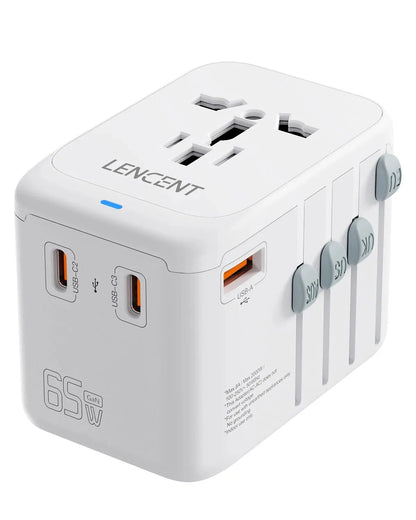 65w Universal Travel Adapter with 3Type C+1USB Ports QC3.0 Fast Charging Travel Adapter EU/UK/USA/AUS Plug for Travel