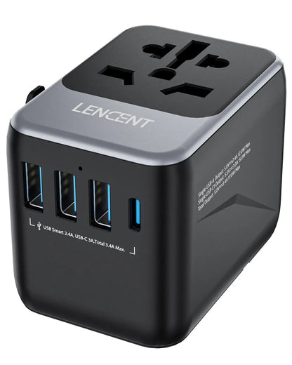 Universal Travel Adapter with 3 USB Ports 1Type-C PD Charging All-In-One Travel Adapter EU/UK/USA/AUS Plug for Travel