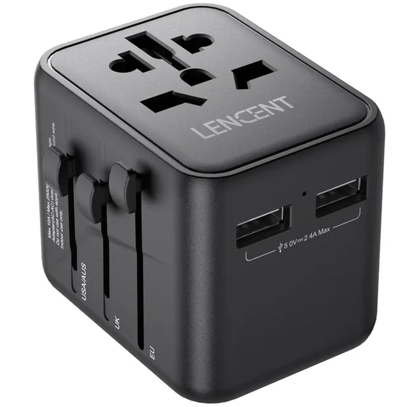 International Travel Adapter with 2 USB Ports All-In-One Travel Charger Power Adapter EU/UK/USA/AUS Plug for Travel