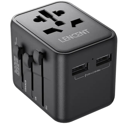 International Travel Adapter with 2 USB Ports All-In-One Travel Charger Power Adapter EU/UK/USA/AUS Plug for Travel